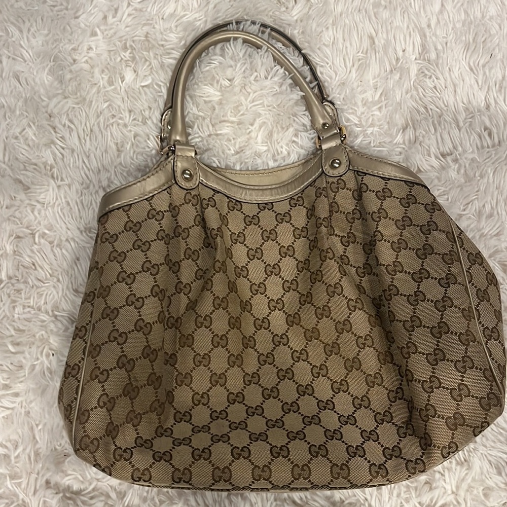 Gucci Beige Brown Monogram Tote with Gold Accent Charm - Picture 9 of 13